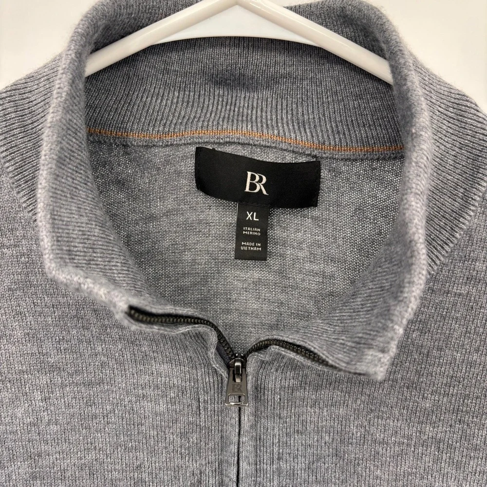 Banana Republic Sweater Mens XL Grey Excellent Italian Merino Wool Half Zip